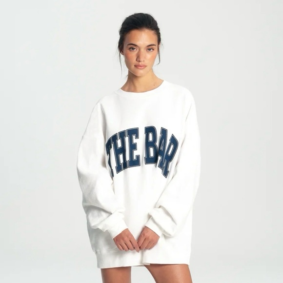 The Bar Tops - The Bar Varsity Sweatshirt in White Navy Blue Women’s M